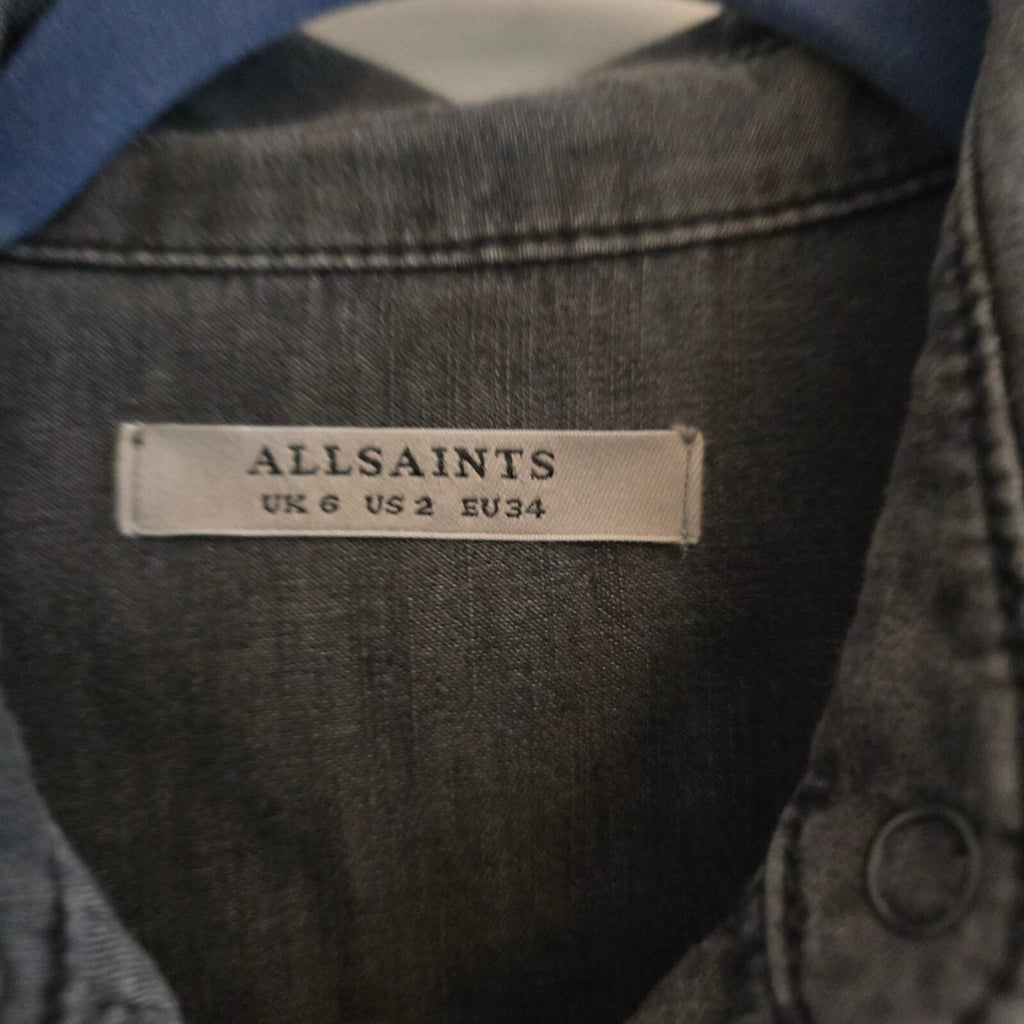 AllSaints Cropped Denim Shirt Thin Jacket UK 6, layering, festival, blogger fave