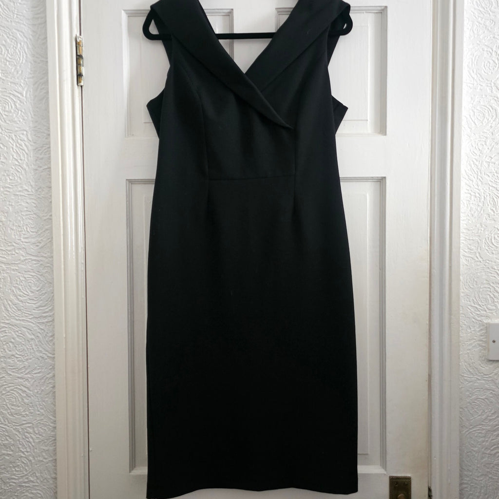 M&S Collection Black Sleeveless V-Neck Formal Business Tailored Midi Dress UK 14