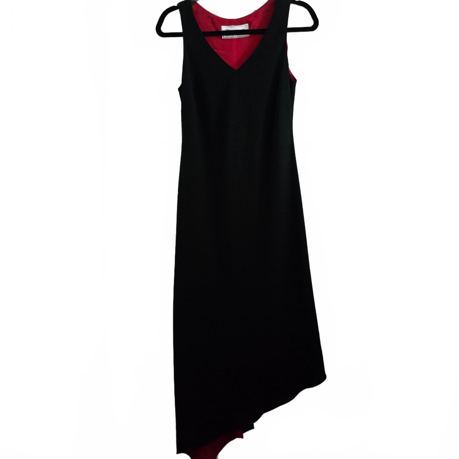 Roman Originals Black V-Neck Midi Dress with Red Lining and Lace Detail Size 12