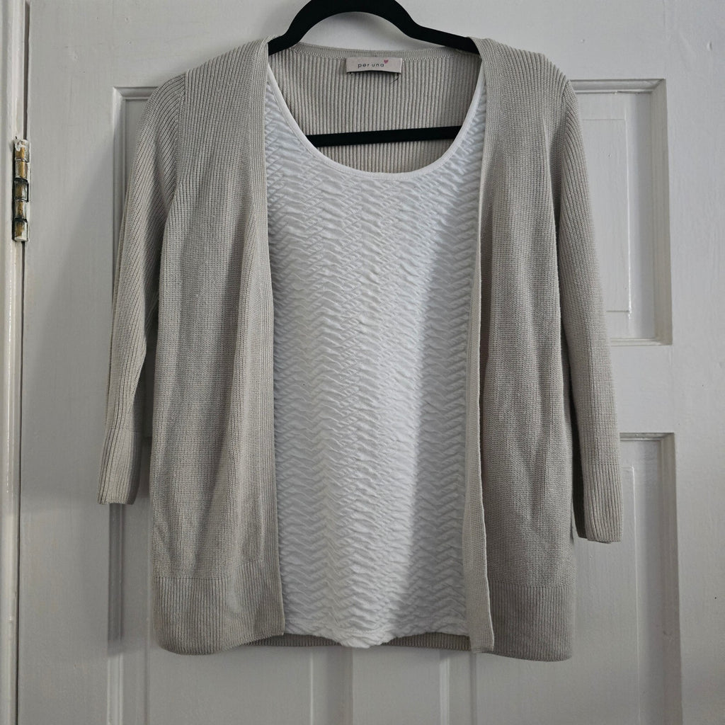 Per Una Stone Mix Textured Knit Cardigan and Top Set UK Size 10, layering
