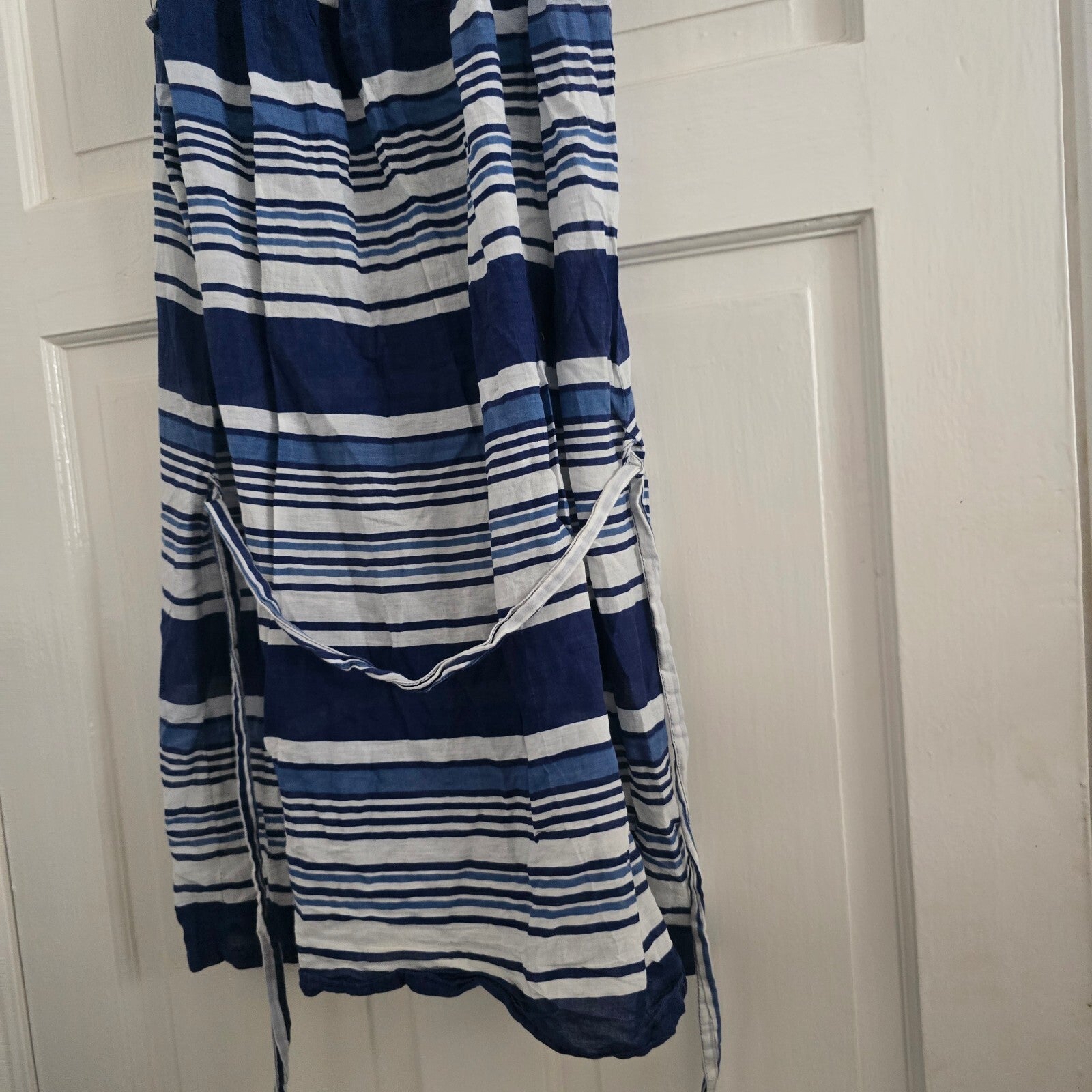 Clements Ribeiro Striped Cotton Dress with Beaded Neckline, Size UK 14