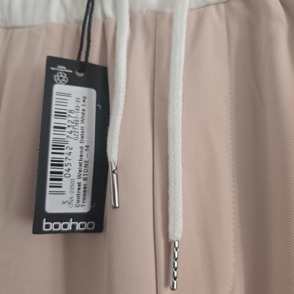 Boohoo Stone Wide Leg Trousers with White Drawstring Waistband UK 16 BNWT