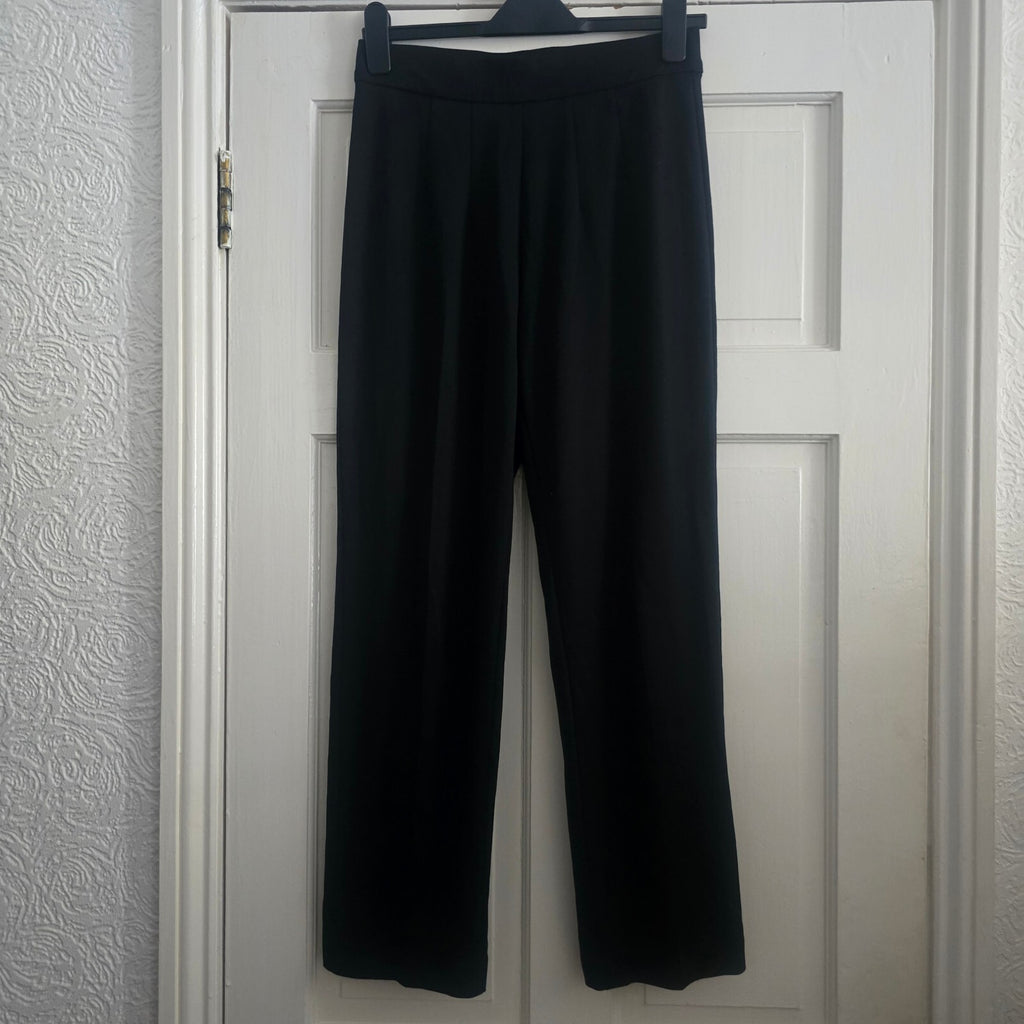M&S Collection Black Wide Leg Elasticated Smart Tailored Jersey Trousers Size 10