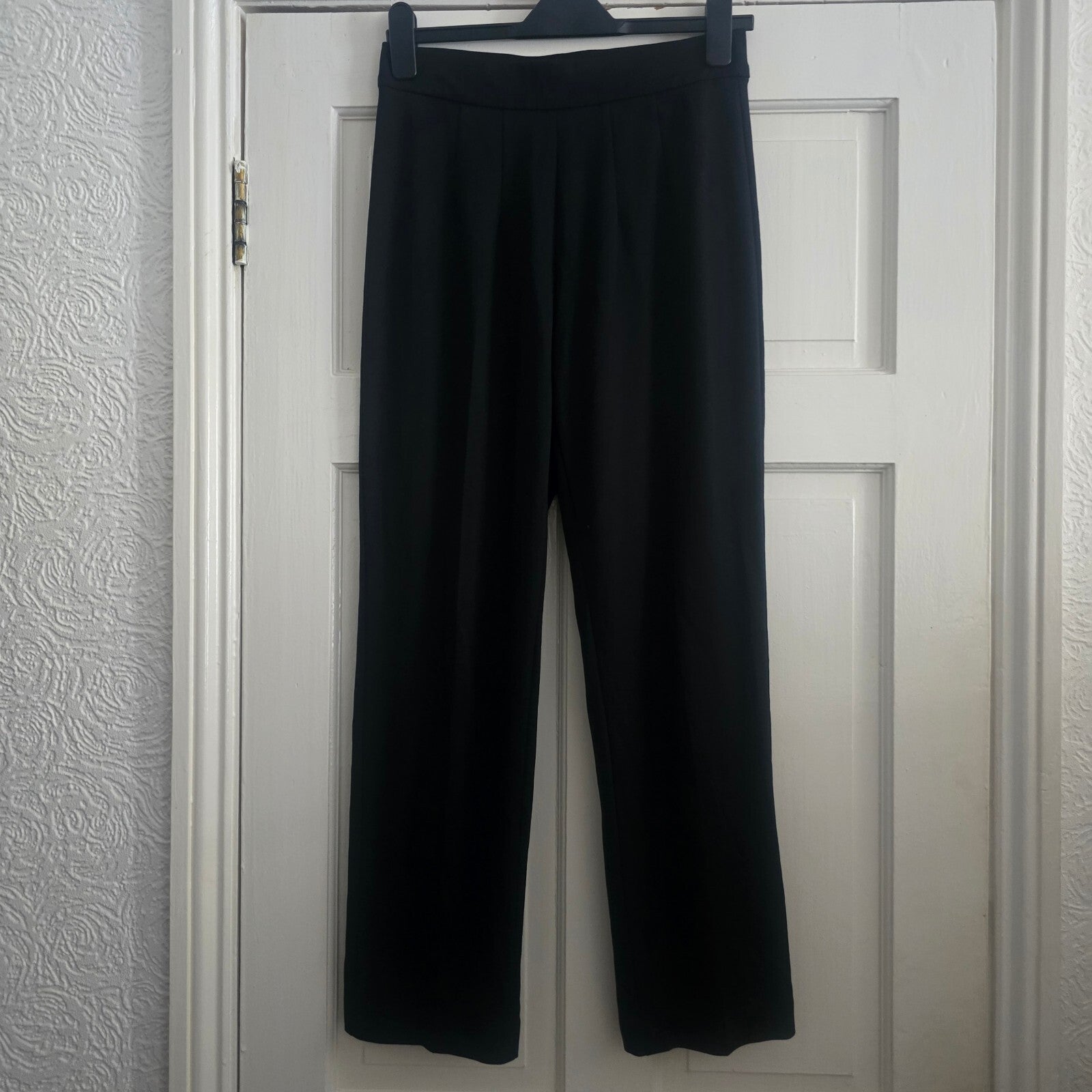 M&S Collection Black Wide Leg Elasticated Smart Tailored Jersey Trousers Size 10