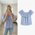 Atmosphere Light Blue Eyelet Off-Shoulder Top UK Size 10, broderie anglais style