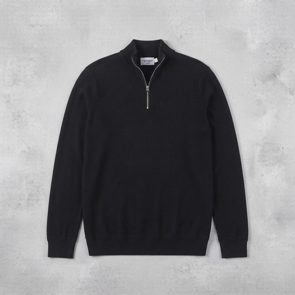 Topman Black Cotton Half-Zip Pullover Jumper Sweater Medium