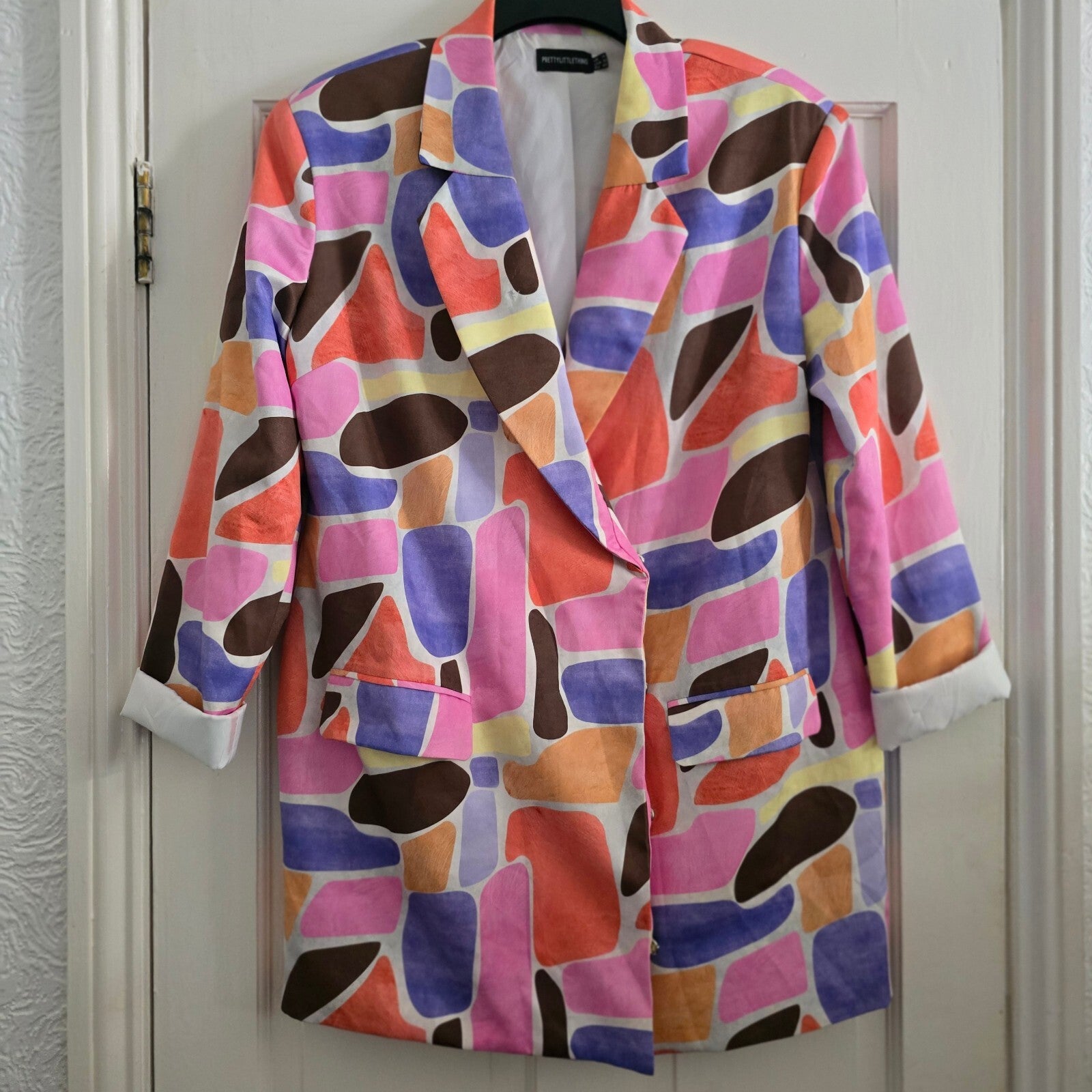 PrettyLittleThing Multicolour Abstract Print Blazer UK 14, oversized, retro