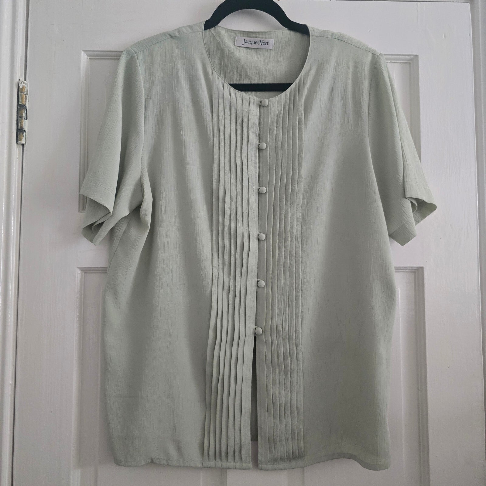 Jacques Vert Light Green Pleated Front Short Sleeve Blouse UK 12