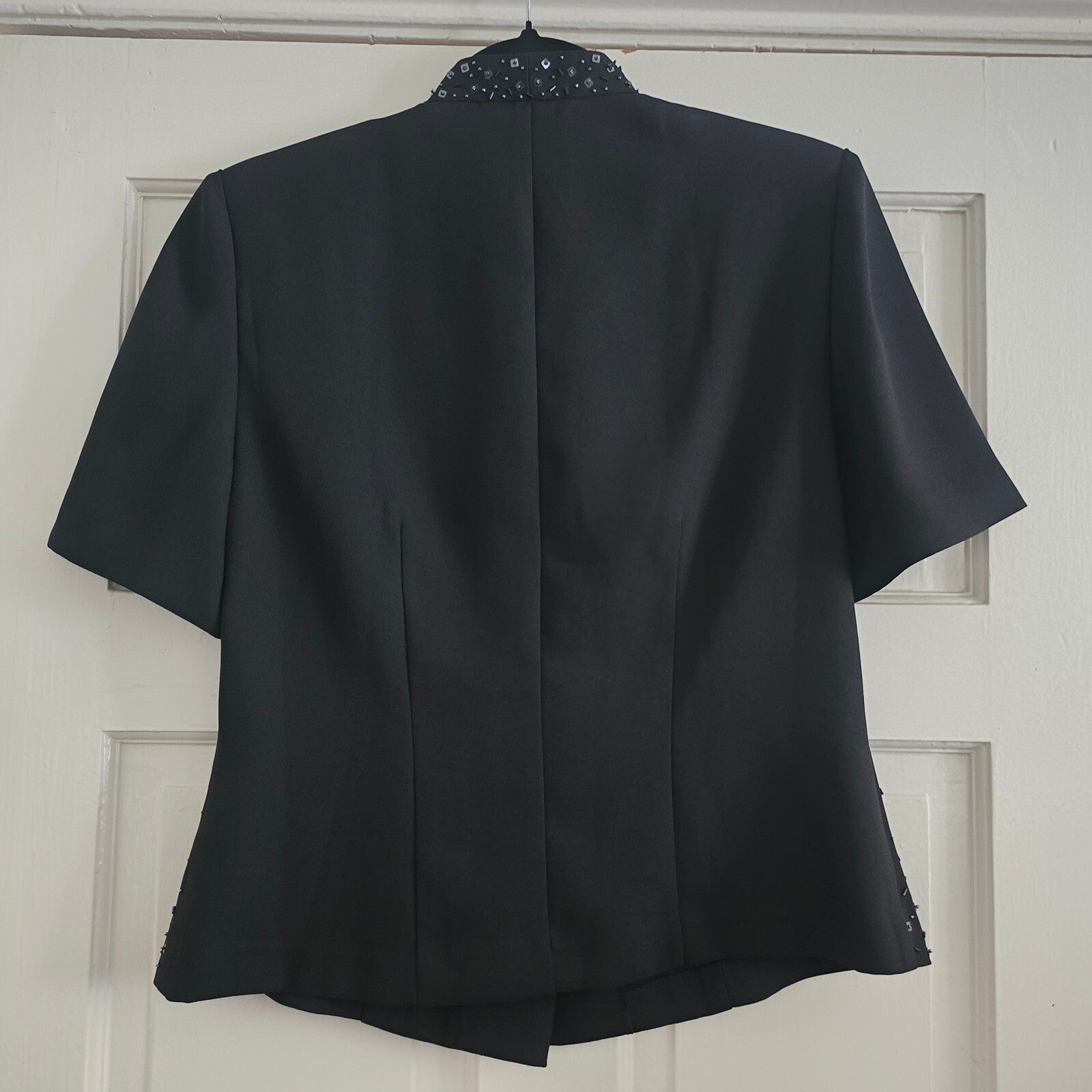 Berketex Black Short Sleeve Beaded Button Blazer Jacket UK Size 12, vintage glam