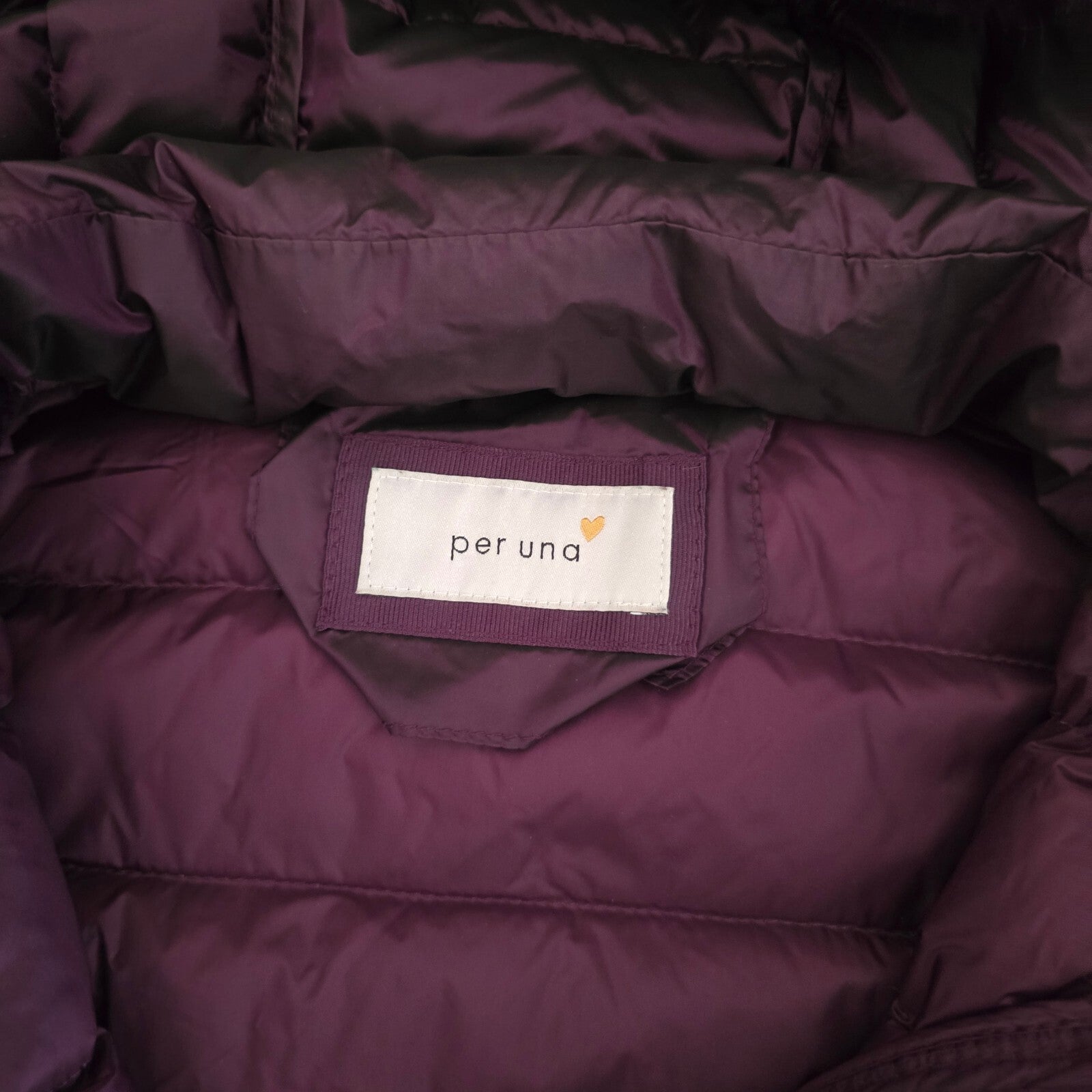 Per Una Deep Purple Puffer Jacket with Faux Fur Hood and Down lining, warm, 14