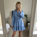 Zara Light Blue Linen Viscose Blend Shirt Dress with Button Detail, Collar, XL