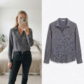 White Stuff Black Purple Patterned Long Sleeve Button Front Shirt Blouse UK 12