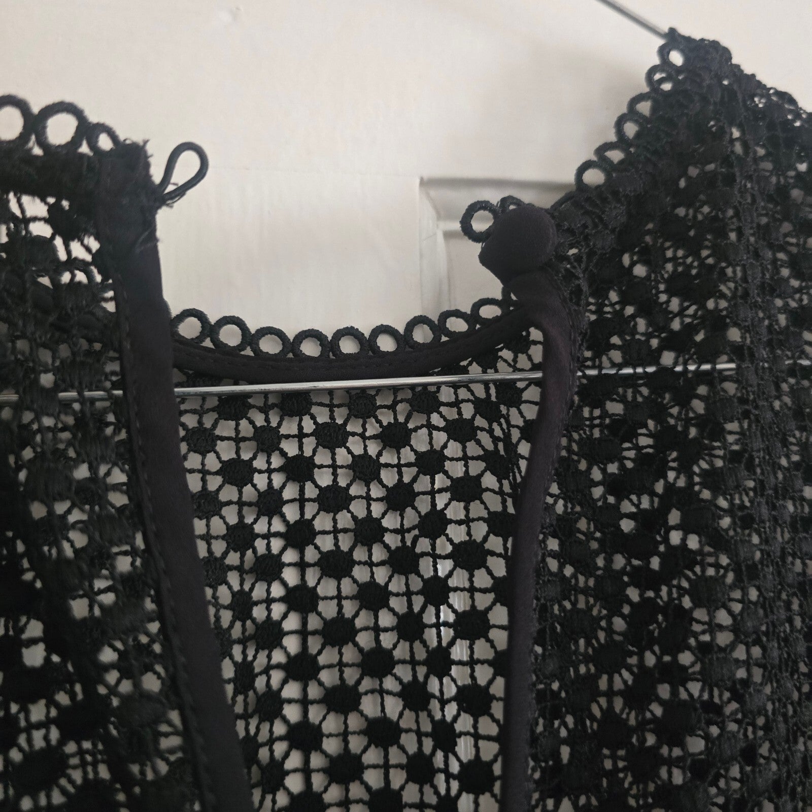Elegant Black Lace Midi Dress with Nude Underlay and Zip Back, UK 16