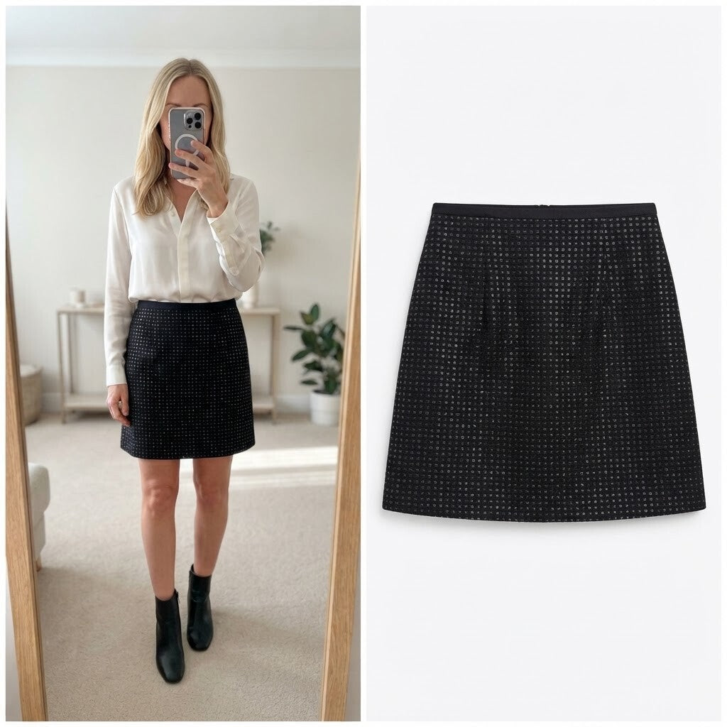 M&S Woman Black Textured Mini Skirt UK 12, smart, formal