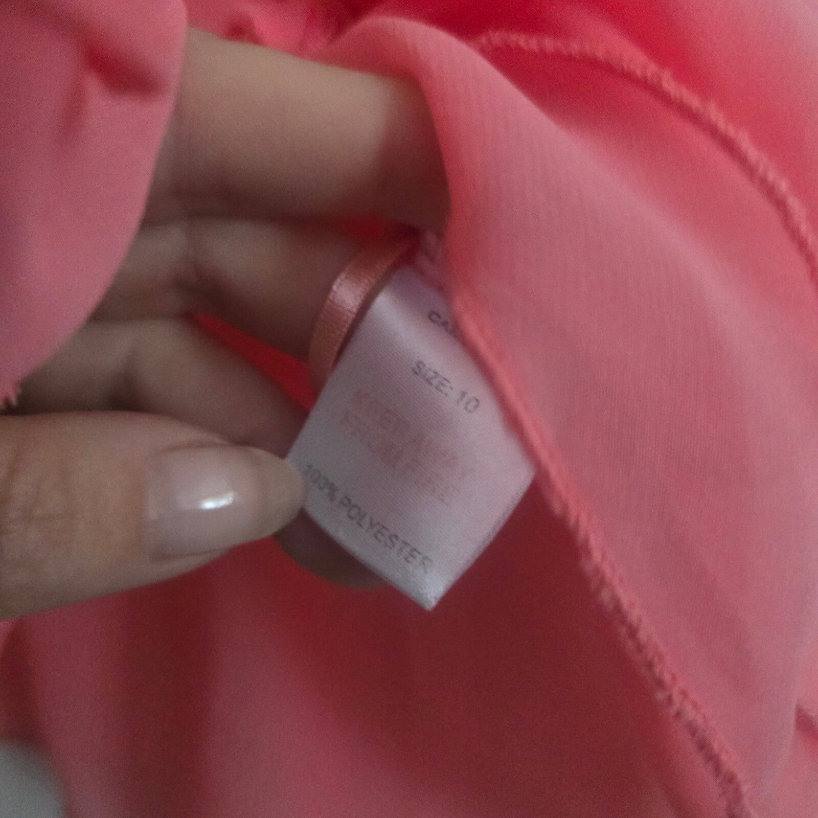 Cotton Rose Coral Sleeveless Sheer Button-Up Blouse Size 10, tie front, keyhole
