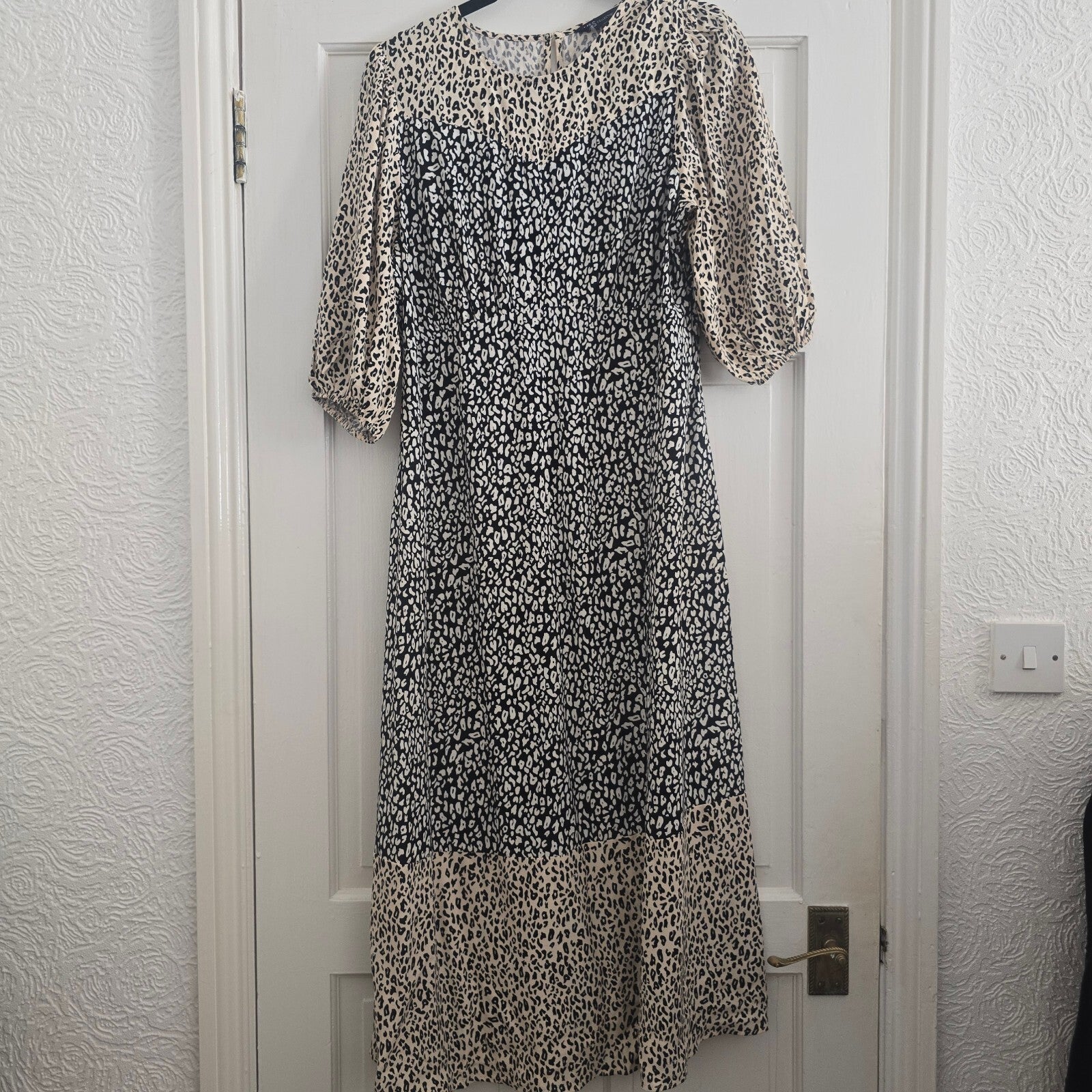 M&S Collection Leopard Print Midi Dress UK 14 Black Mix, relaxed fit