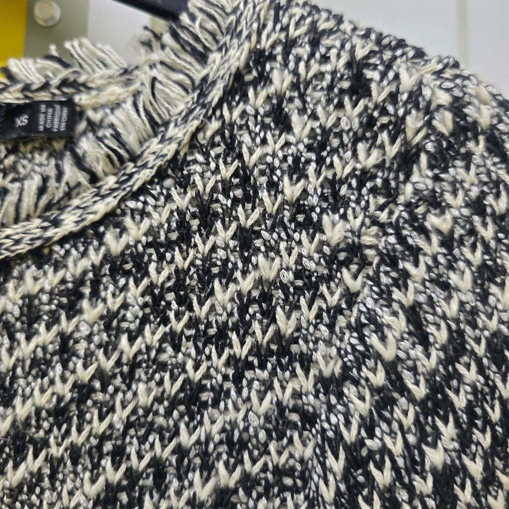 Karen Millen XS Black and White Knit Sweater Jumper with Fringe Detail BNWT, S