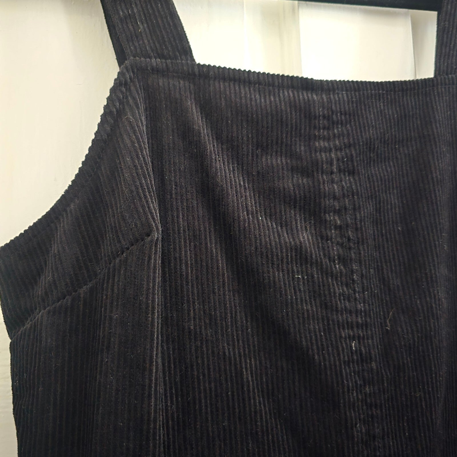 New Look Black Corduroy Pinafore Dress with Front Pockets, UK Size 10