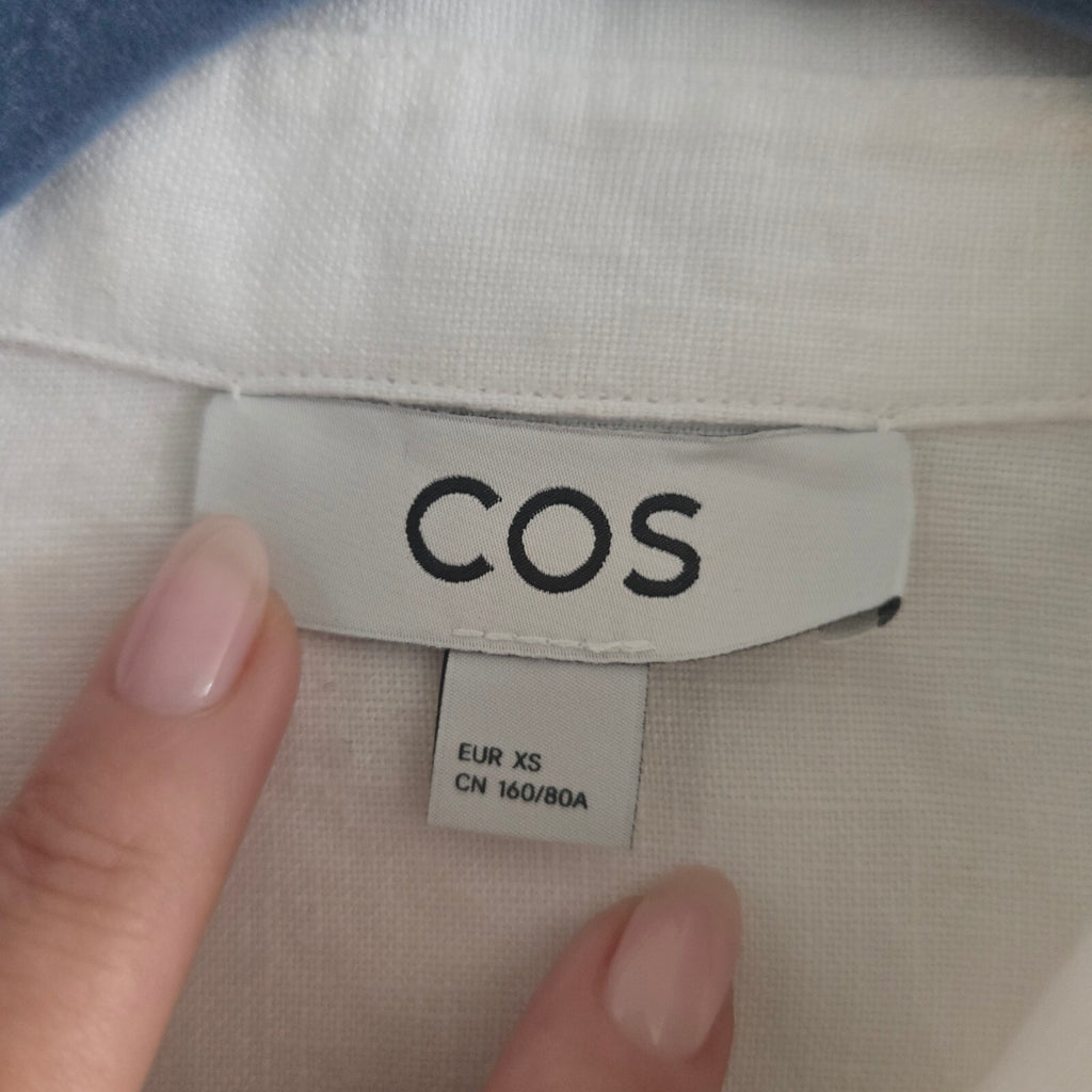COS White Relaxed Fit Oversized Linen Shirt Dress EUR XS, Midi Length, pockets