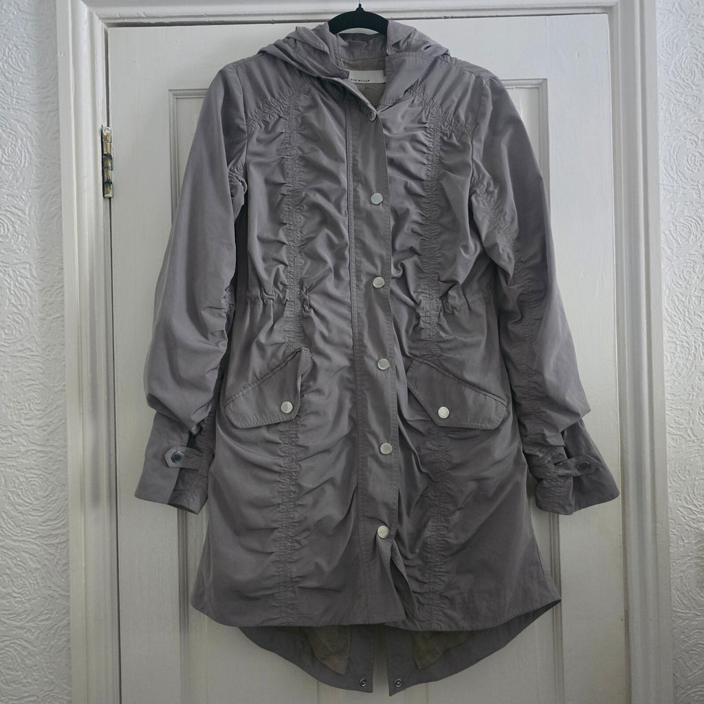 Karen Millen Grey Pale Khaki Hooded Longline Jacket Coat Parka Size 10