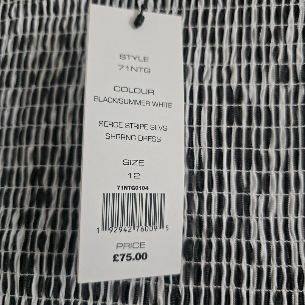 French Connection BNWT Black and White Striped Sleeveless Shirred Dress Size 12