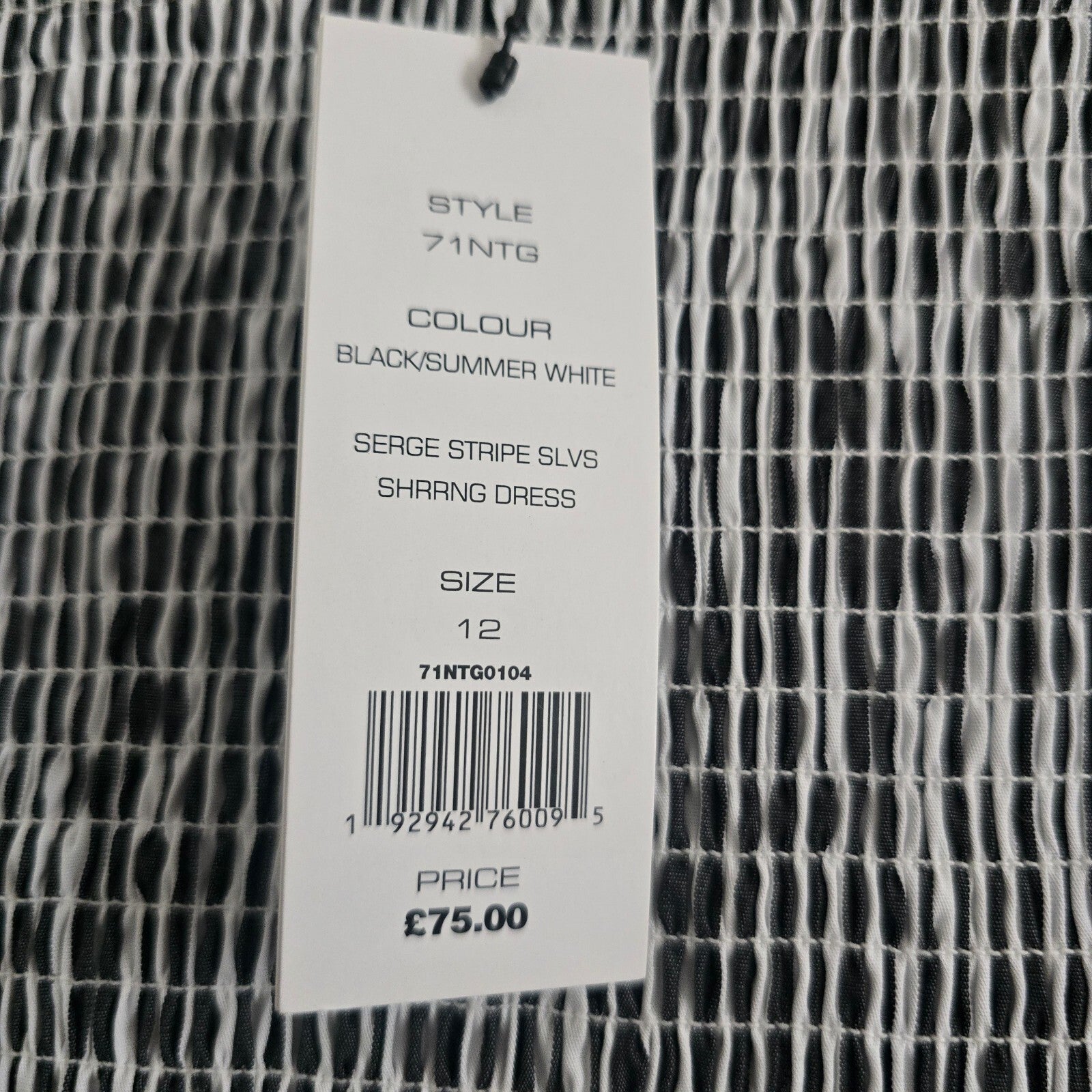 French Connection BNWT Black and White Striped Sleeveless Shirred Dress Size 12