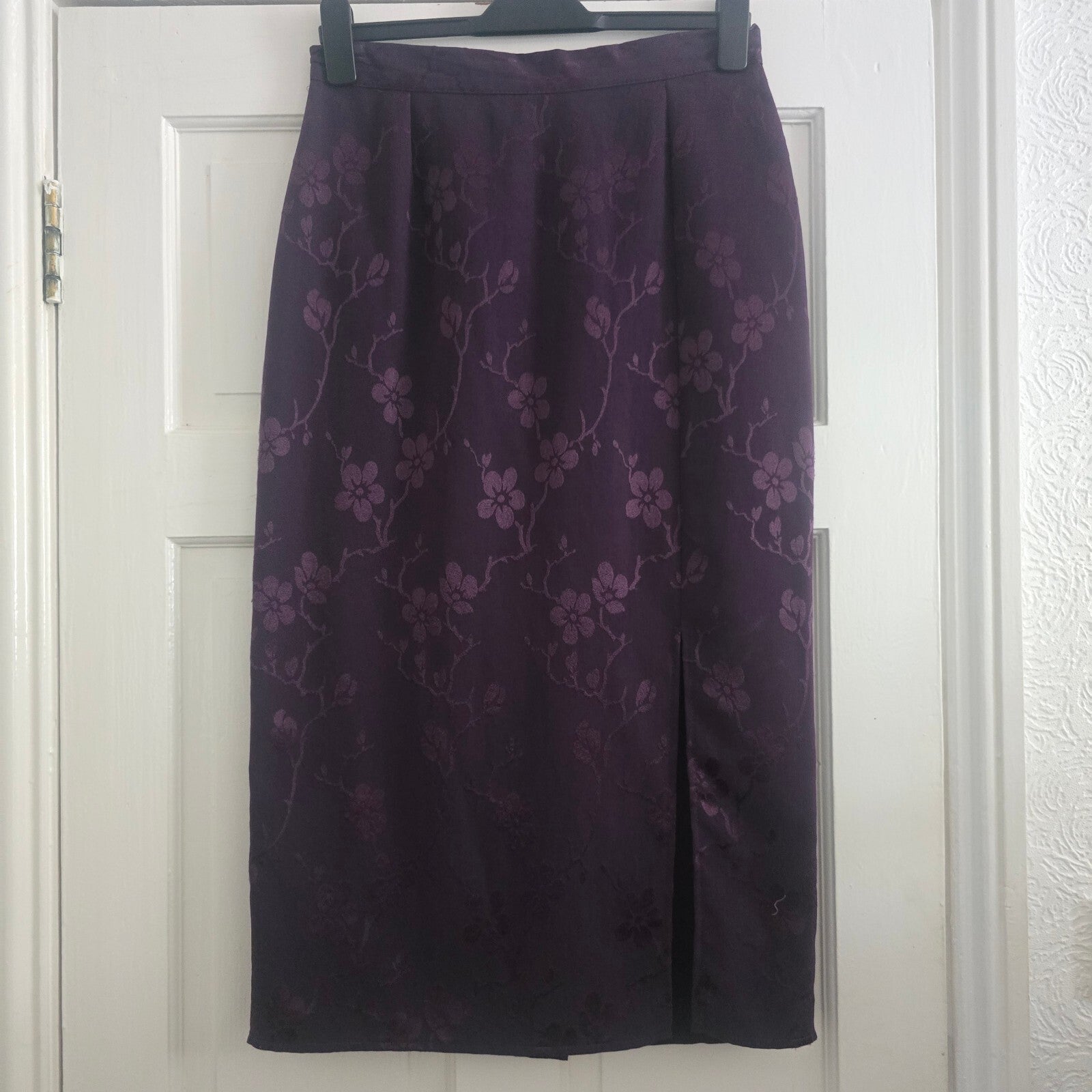Elegant Purple Floral Jacquard Two-Piece Skirt Button-Up Blouse Suit Set Coord