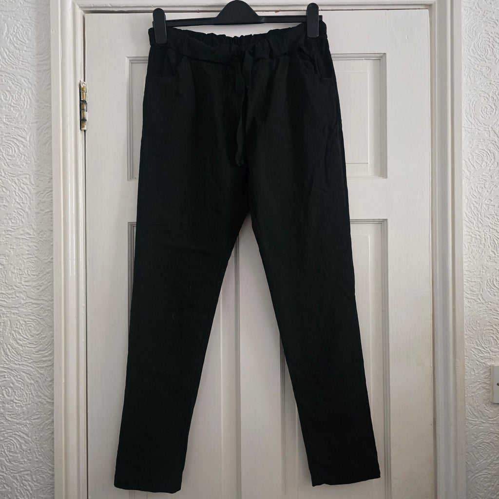 DKK Black Elastic Waist Trousers Drawstring, size M, stretch tailored material