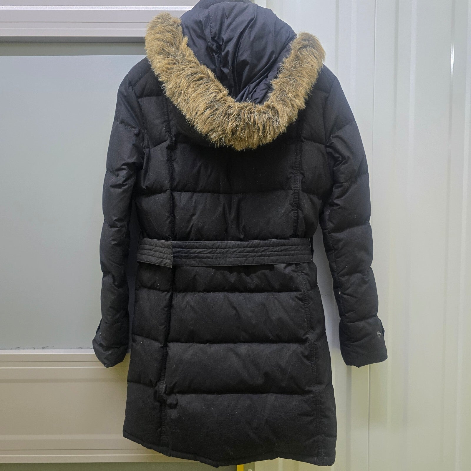 Barbour Storm Down Waterproof Wax Jacket with Faux Fur Hood Trim - UK Size 8