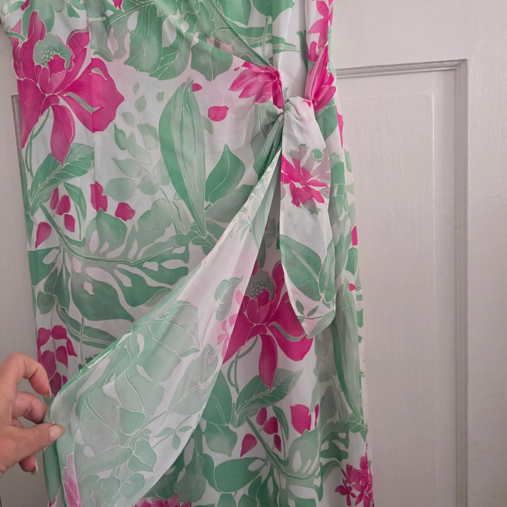 Jacques Vert Floral Wrap Midi Dress UK 12, v neck, wedding, party