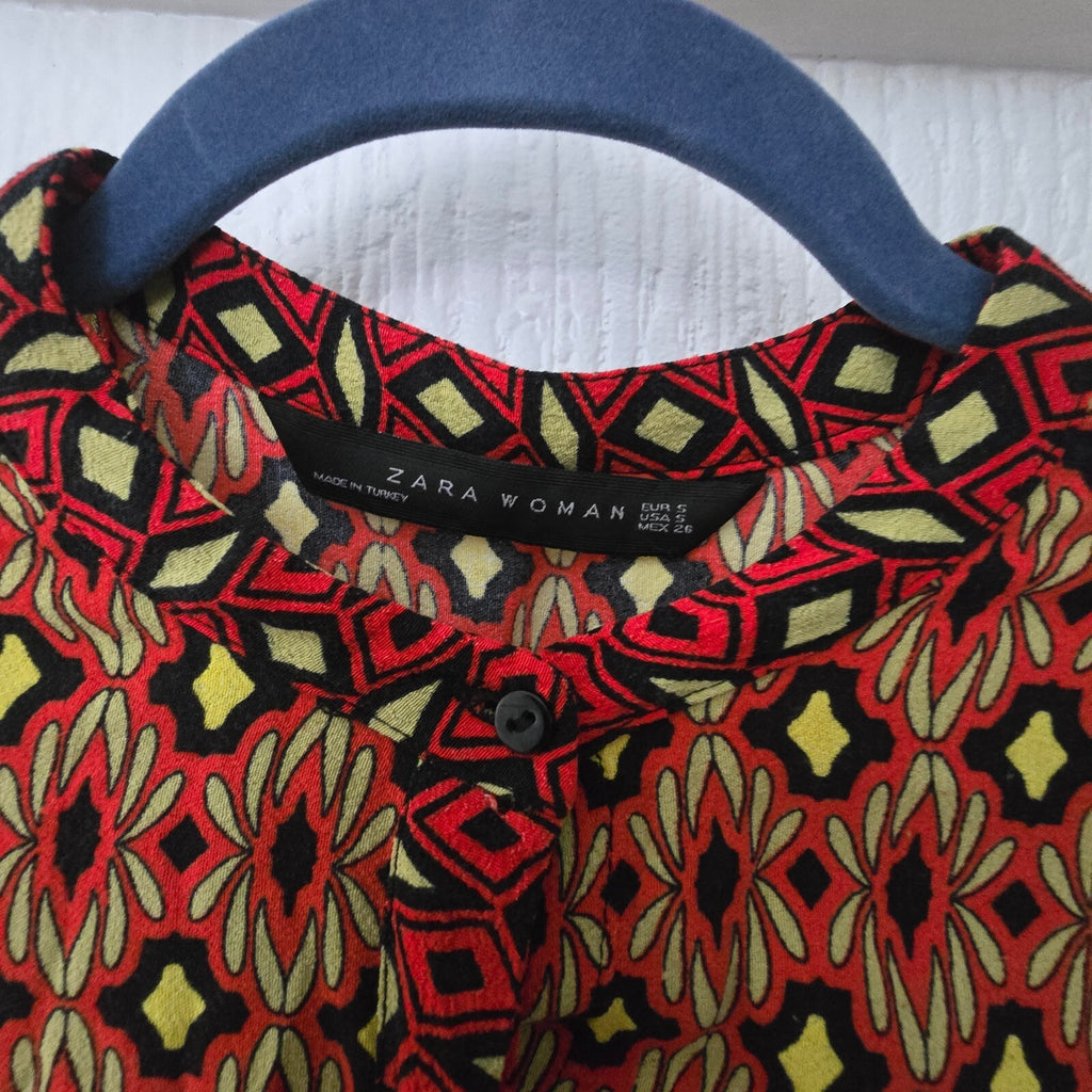 Zara Woman Patterned Long Sleeve Dress with Belt Size EUR S / UK 8