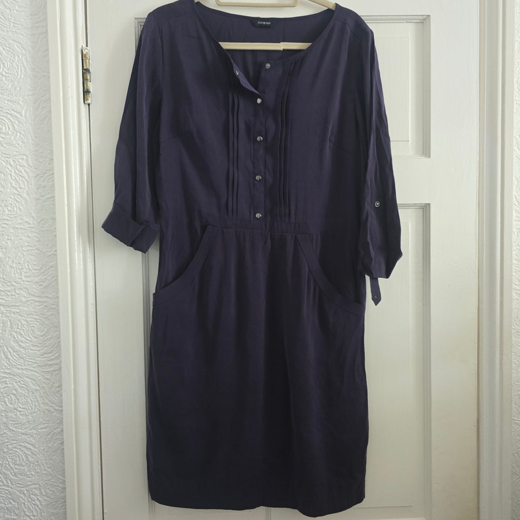 Autograph Blackberry Purple Button-Up Dress UK 8, relaxed fit, pockets, tunic