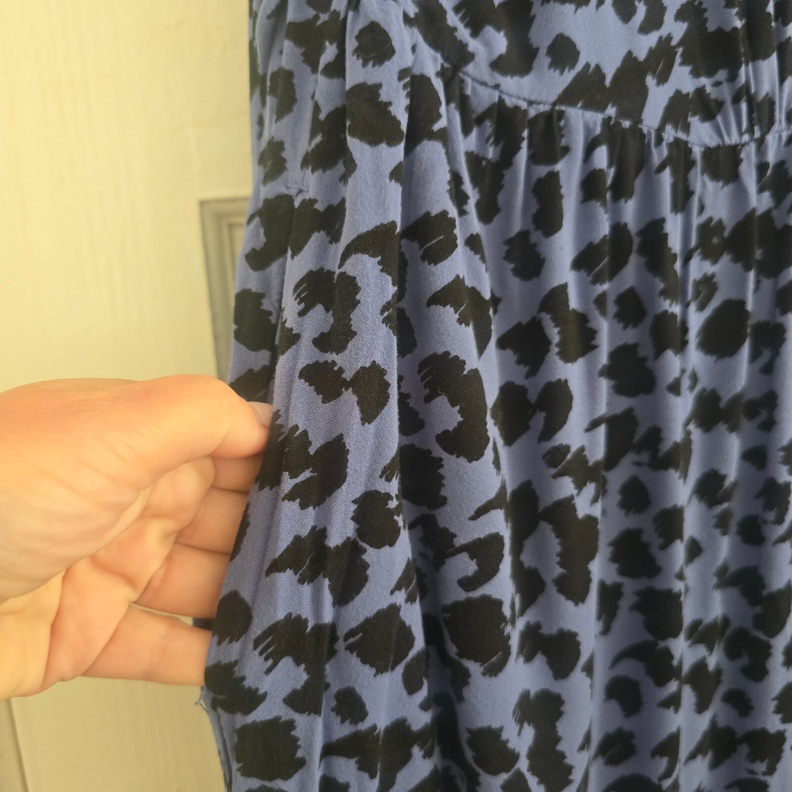 John Lewis Blue and Black Animal Print Long Sleeve Midi Shirt Dress Size 14