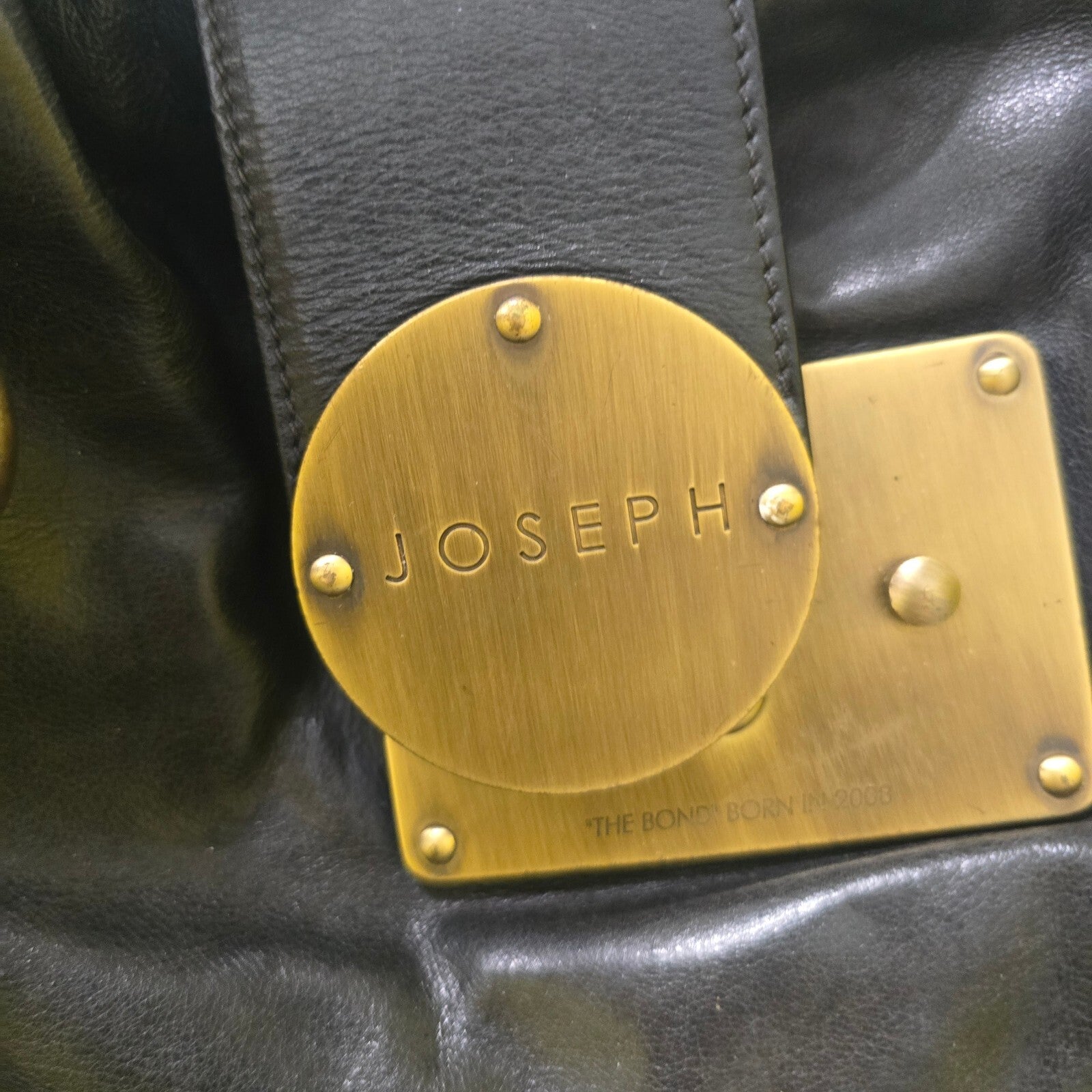 Joseph Vintage Leather Black Leather Shoulder Bag with Brass Hardware