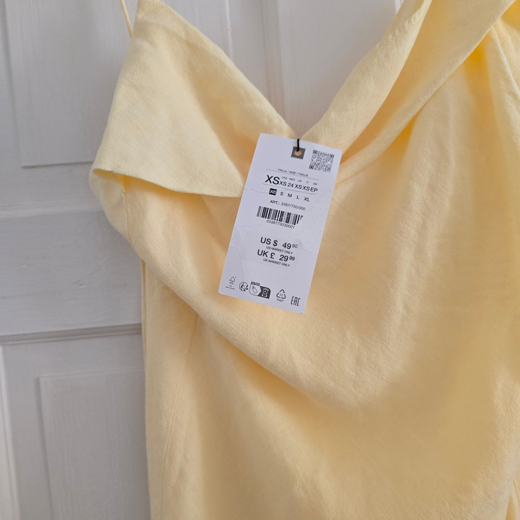 Zara Yellow Slip Maxi Long Dress with Spaghetti Straps, Size XS, BNWT