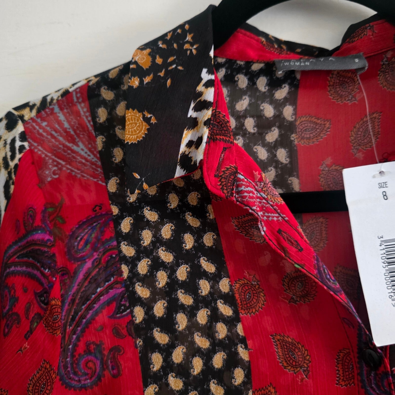 Papaya Woman Size 8 Red and Black Patterned Midi Shirt Button Dress BNWT