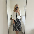 Cabotine Elegant Black and White Tiered Dress Suit Set White Jacket, size 18