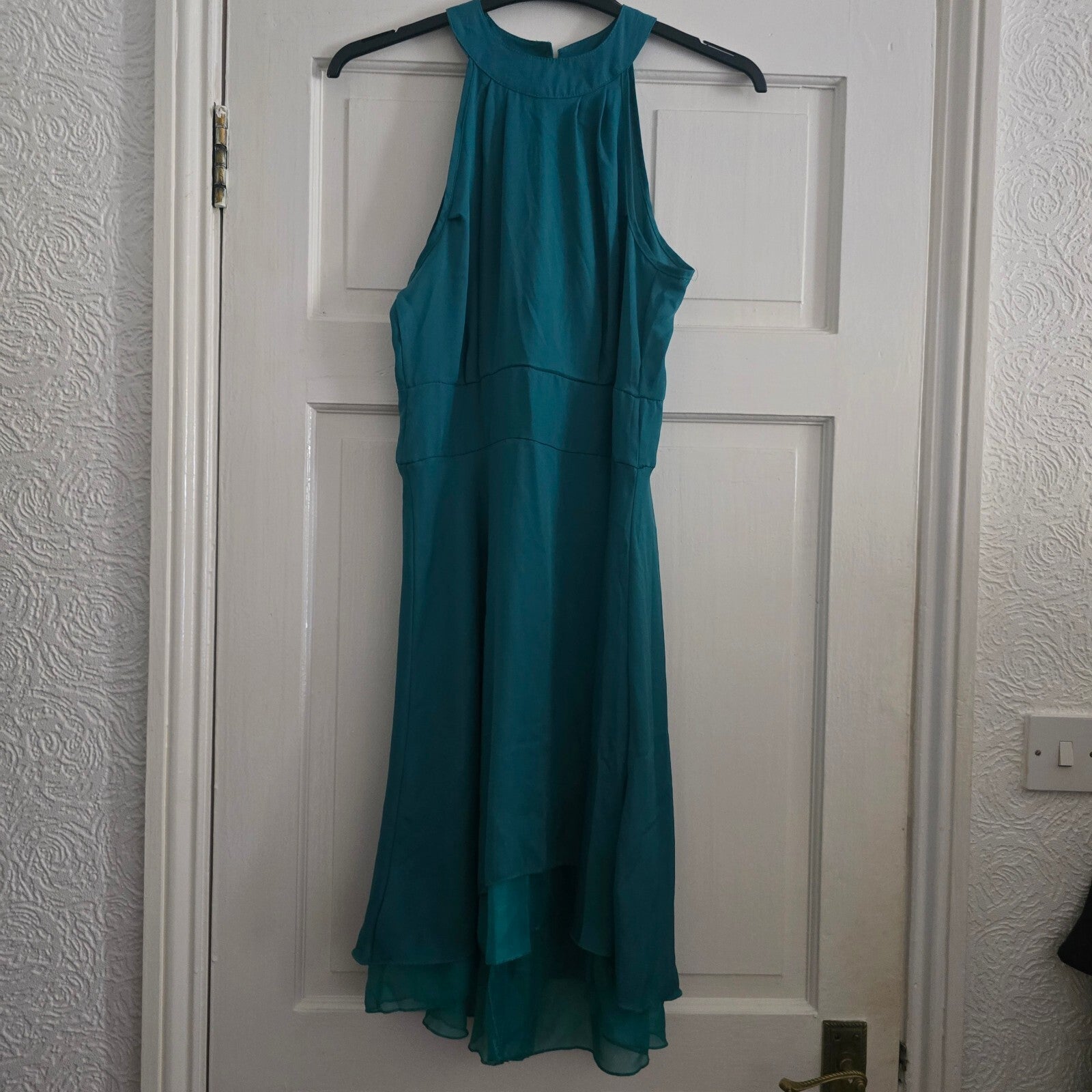 Teal Sleeveless High-Low Dress with Button Back Closure, Size Medium