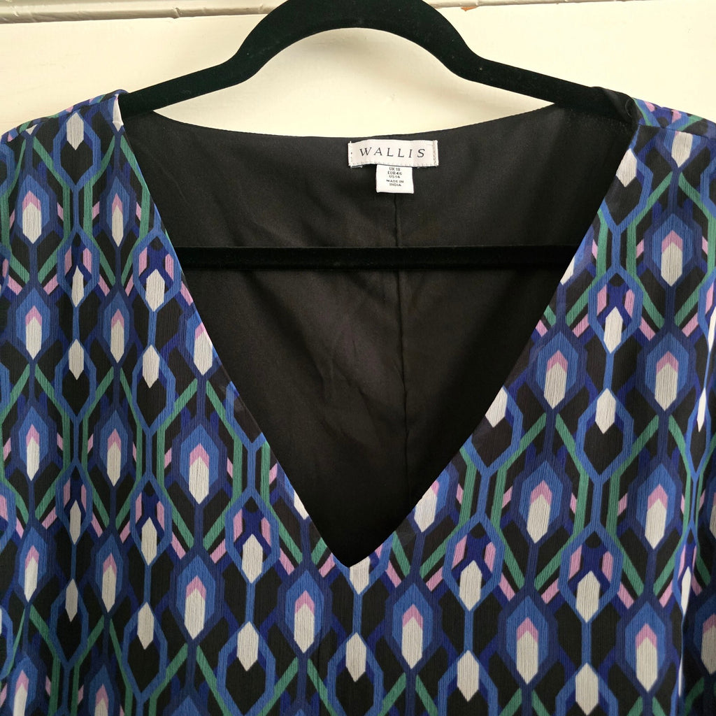 Wallis Women's Printed Sheer Sleeve Dress UK 18 EU 46 US 14