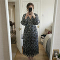 Elegant Long Sleeve Pleated Midi Dress with Belt, geometric print, BNWT Size 20