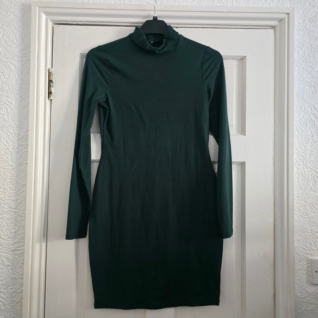 New Look Dark Green Long Sleeve Turtleneck Bodycon Dress UK 12 EU 40 USA 8