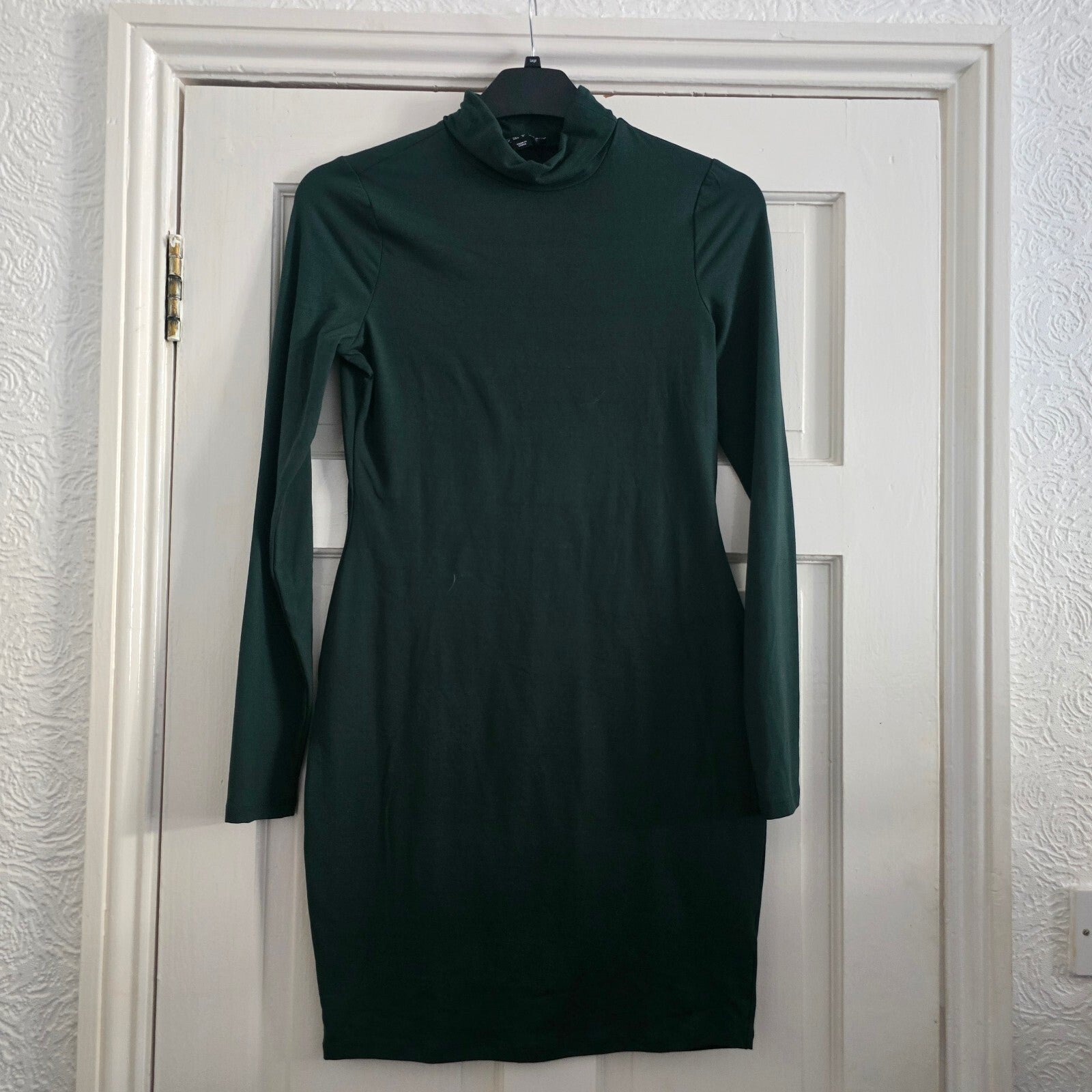 New Look Dark Green Long Sleeve Turtleneck Bodycon Dress UK 12 EU 40 USA 8
