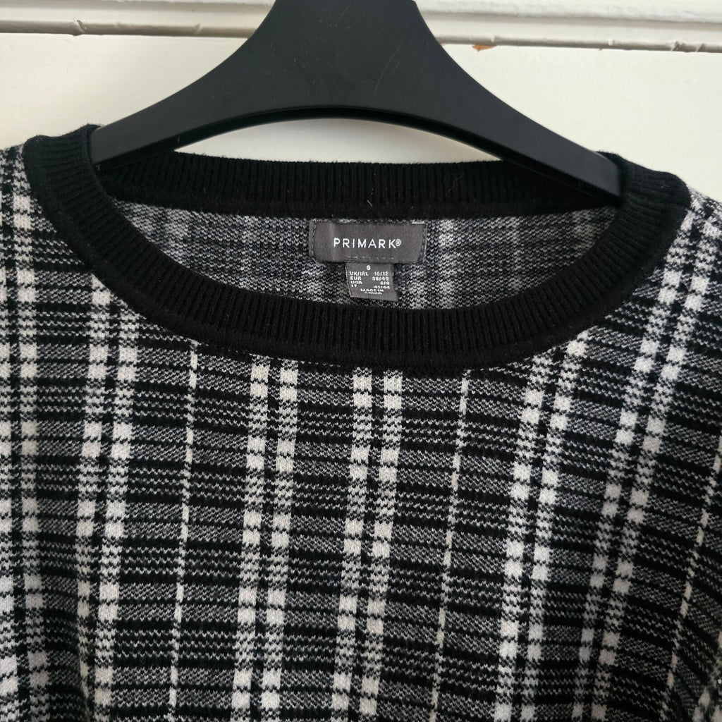 Primark Black and White Checked Cropped Knit Sweater Jumper Size S 10/12