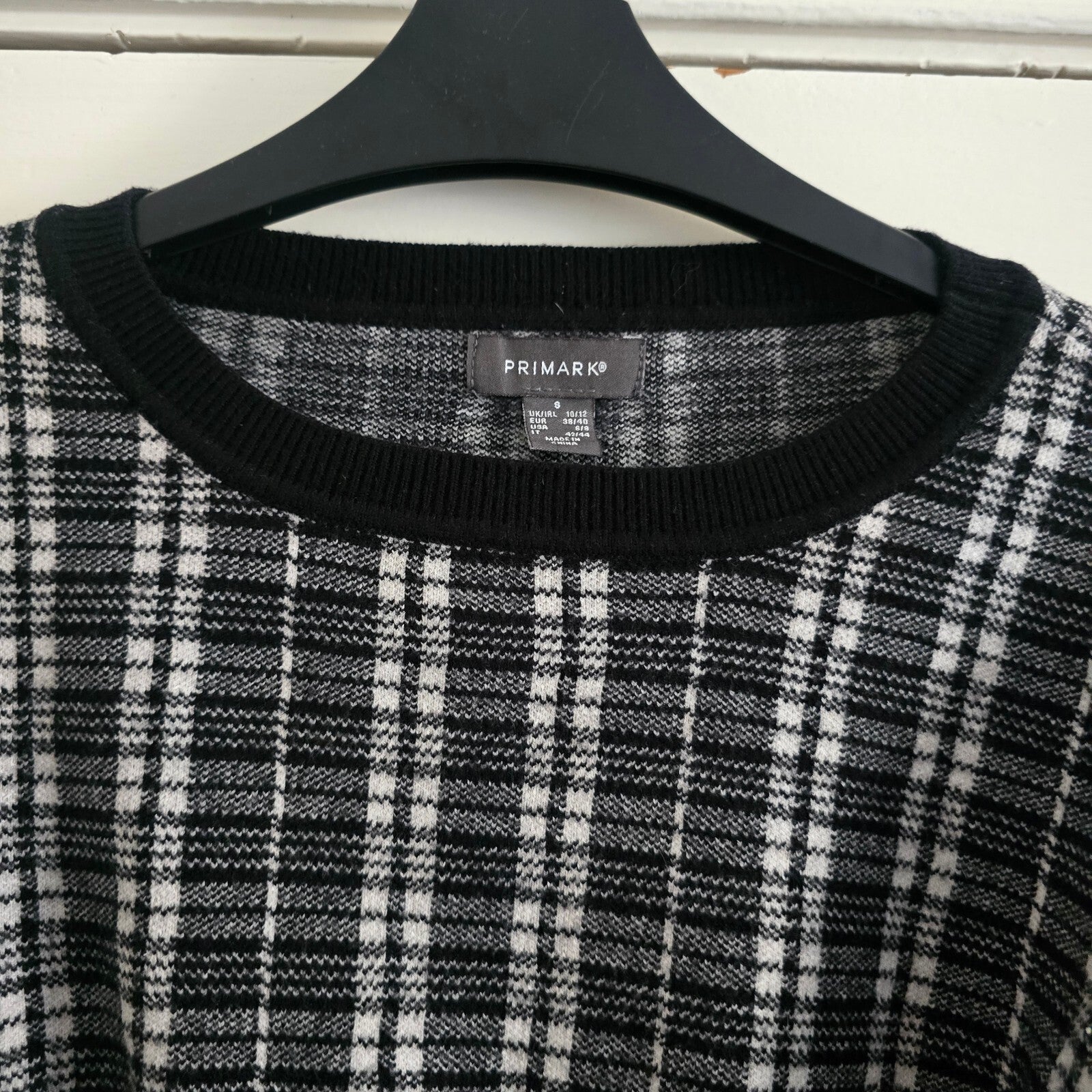 Primark Black and White Checked Cropped Knit Sweater Jumper Size S 10/12