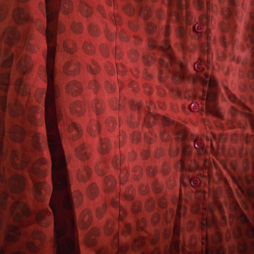 Eterna Red Patterned Cotton Long Sleeve Shirt Blouse, size L, satin feel