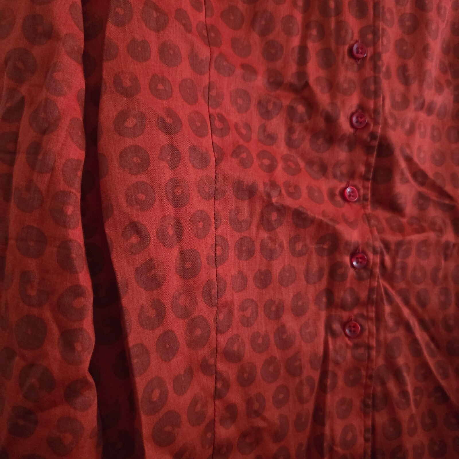 Eterna Red Patterned Cotton Long Sleeve Shirt Blouse, size L, satin feel