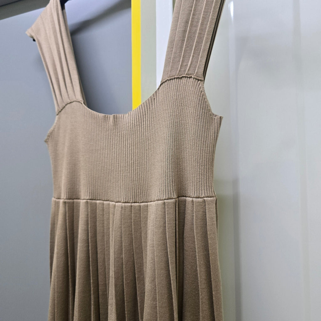 Joseph Beige Ribbed Knit Pleated Dress Size S vintage designer rare
