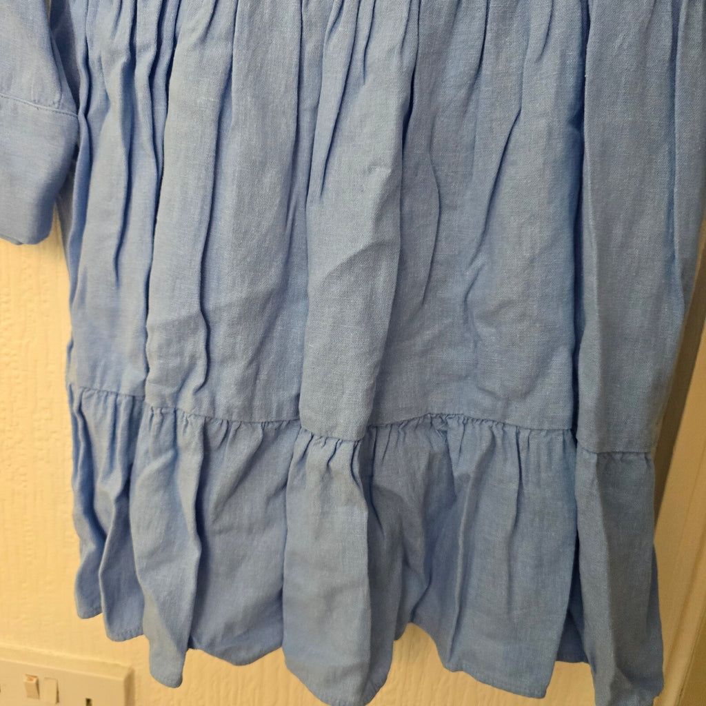 Zara Light Blue Linen Viscose Blend Shirt Dress with Button Detail, Collar, XL