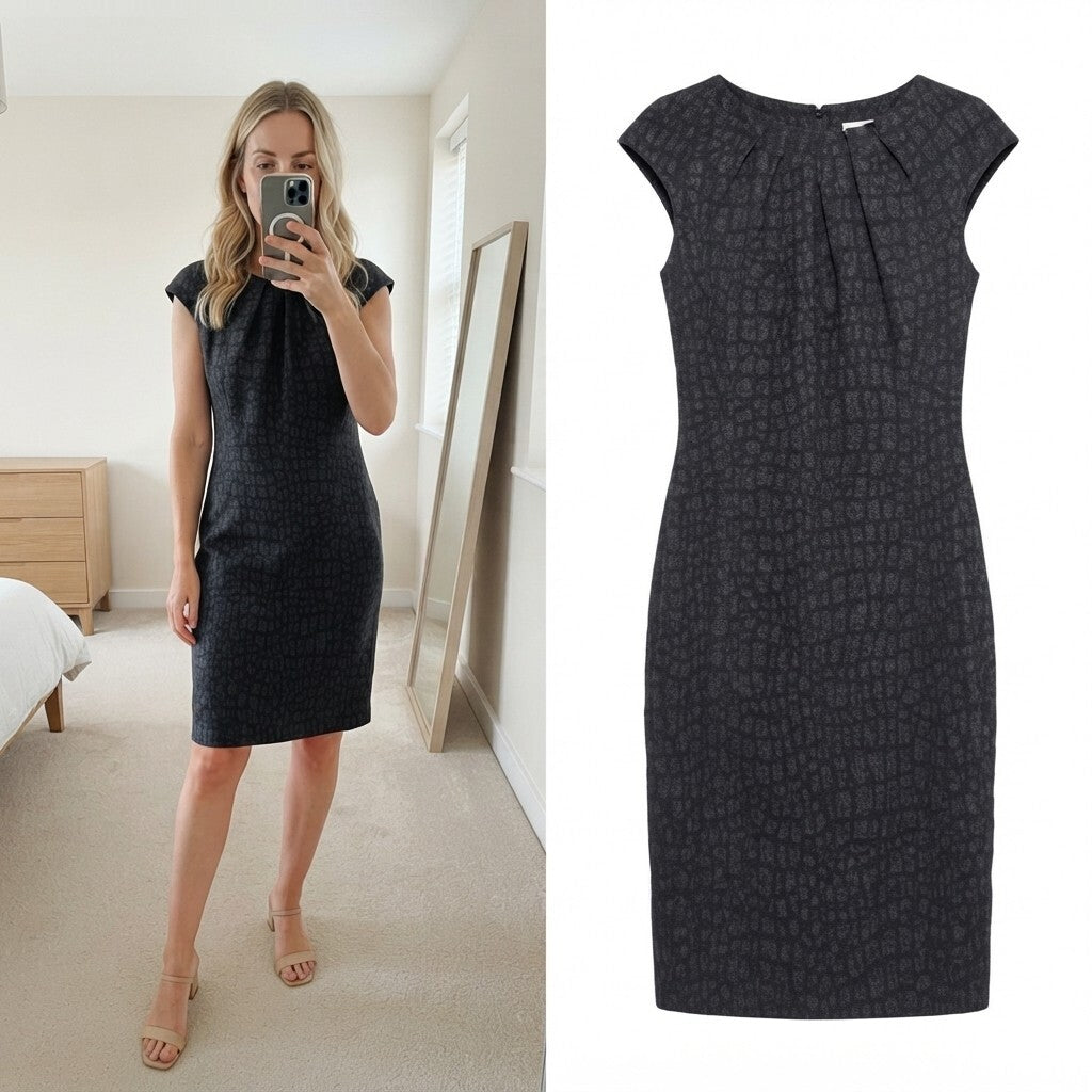 Karen Millen Grey Wool Blend Pencil Dress UK 12, luxury, formal, office vintage