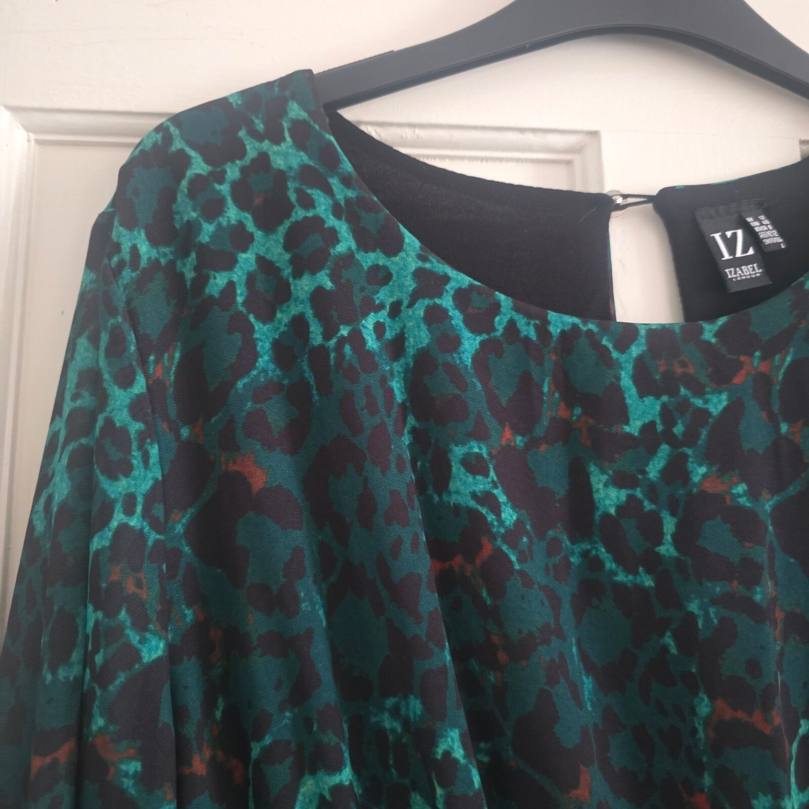 IZABEL London Green and Brown Animal Print Long Sleeve Dip Hem Dress size 12